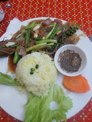 Eggplant Lok Lak at Khouch & Sarin in Kampot