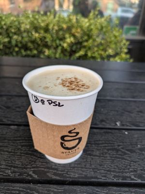 Pumpkin spice latte with oatmilk at Stauf's Coffee Roasters in Columbus