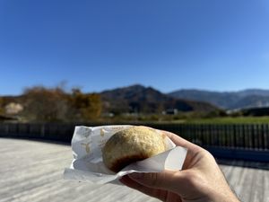 Oyaki on the rooftop terrace   at OYAKI FARM in Nagano