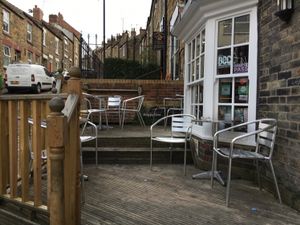 outside decking & seating  at Jumping Bean in Durham