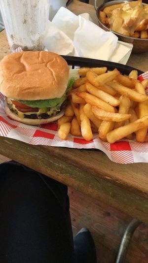 Burger and fries at Jumping Bean in Durham