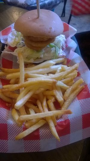 Stacked burger  at Jumping Bean in Durham