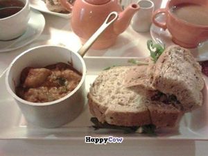 Spanish stew with hummus, sundried tomato & olive sandwich at Jumping Bean in Durham