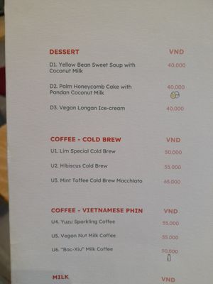 Drinks menu at Lim Veggie Bistro in Ho Chi Minh City