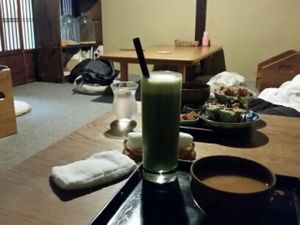 low tables at Organic House Salute in Kyoto