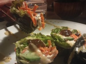 Vegetarian raw spring rolls - delicious at Organic House Salute in Kyoto