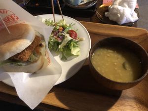 Vegan burger set at Organic House Salute in Kyoto