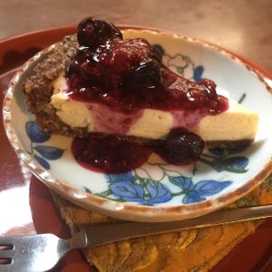 Raw blueberry tart... yum! at Organic House Salute in Kyoto