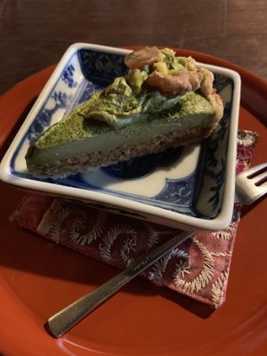 Raw matcha pie at Organic House Salute in Kyoto