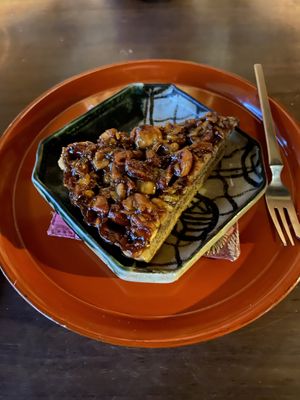 Caramel nut cake at Organic House Salute in Kyoto