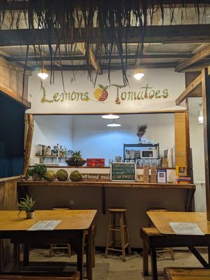 The outside of the site, with outdoor seating at Lemons and Tomatoes in San Vicente Palawan