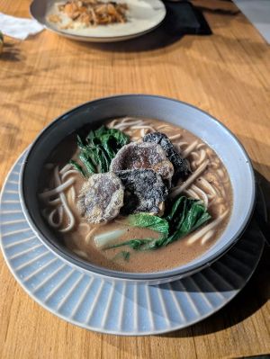 Ramen - Mushroom broth, Noodles, Book Choy, Tofu and Nori at Lemons and Tomatoes in San Vicente Palawan