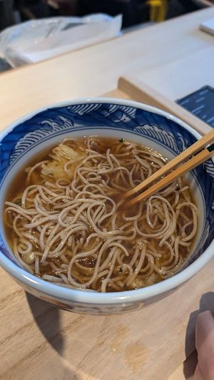 Tempura soba at Vegan Soba Tokyo Ayler in Tokyo