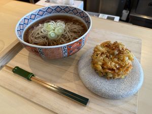 Vegan Tempura soba (special request to have it on the side) #Veganuary at Vegan Soba Tokyo Ayler in Tokyo