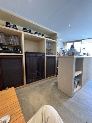 Beautiful vinyl station  at Vegan Soba Tokyo Ayler in Tokyo