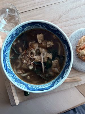 Curry Udon w Tempura   at Vegan Soba Tokyo Ayler in Tokyo