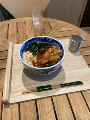 Soba with tempura  at Vegan Soba Tokyo Ayler in Tokyo