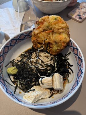 Tempura, yuba soba 🤤  at Vegan Soba Tokyo Ayler in Tokyo