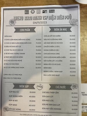 New menu   at Khai Minh 1 in Ho Chi Minh City