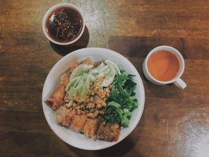 Noodles with deep-fry rolls at Khai Minh 1 in Ho Chi Minh City