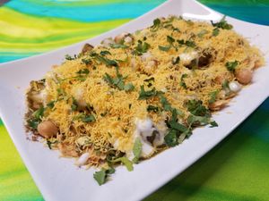 Dahi Papdi Chaat. A traditional Street Food, made with Organic Soy Yogurt at Bombay Food Junkies in St Louis