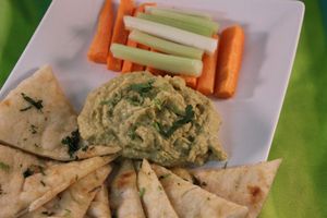 Hummus Platter: made from scratch Cilantro hummus with Garlic Naan and Fresh veggies at Bombay Food Junkies in St Louis