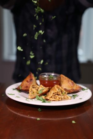 Samosa: veggie pastries filled with peas and potatoes at Bombay Food Junkies in St Louis