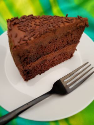 made in house chocolate cake (sold by slices; flavors and availability varies) at Bombay Food Junkies in St Louis