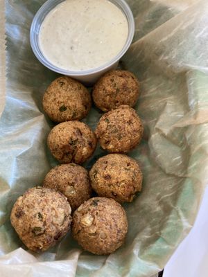 Indian falafel. Have it with the naan and Chinese Bhel for an awesome sandwich.  at Bombay Food Junkies in St Louis
