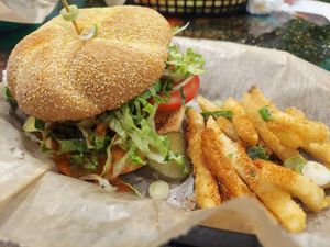 Buffalo chickn sandwhich w/ Masala fries at Bombay Food Junkies in St Louis