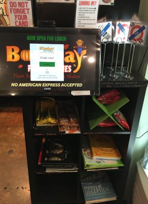 Ordering kiosk with items for sale underneath. at Bombay Food Junkies in St Louis