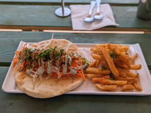 Chik'n Tikka Naan wrap with masala fries at Bombay Food Junkies in St Louis