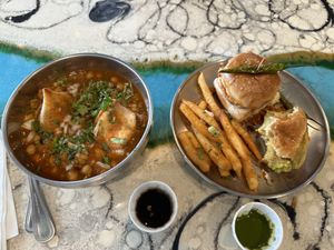 Left: samosa chole. Right: vada pav  at Bombay Food Junkies in St Louis