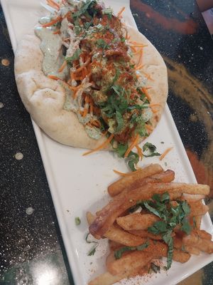 Chick'n Tikka Naan Wrap & Fries at Bombay Food Junkies in St Louis