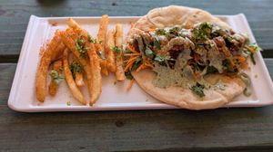 Vegan Chik'n Tikka Naan Wrap with Masala Fries #Veganuary at Bombay Food Junkies in St Louis