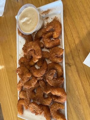 popcorn s'rimp + remoulade sauce! at Bombay Food Junkies in St Louis