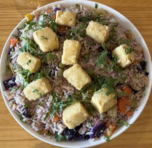 vegetable fried rice + crispy tofu!  at Bombay Food Junkies in St Louis