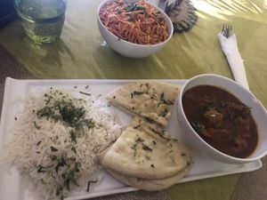 Vegan butter chick’n plate  at Bombay Food Junkies in St Louis