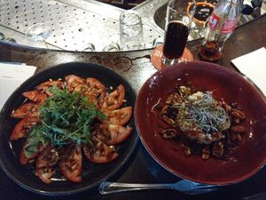 Carpaccio van tomaat en taartje van parel couscous at Eetcafé Keesje in Den Dungen