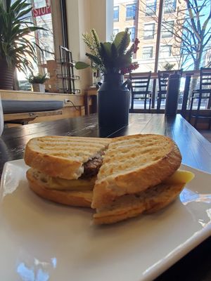 BYO breakfast sandwich with Just Egg and vegan sausage at Stroll Café & Wine Bar in Portsmouth