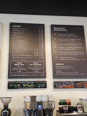 Cafe menu options (as of December 2024) at Stroll Café & Wine Bar in Portsmouth