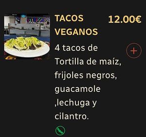Vegan tacos missing from vegan section at A Catriña  in A Coruna