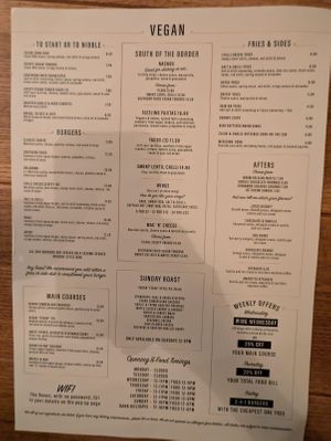 Vegan menu  at The Raven in Chester