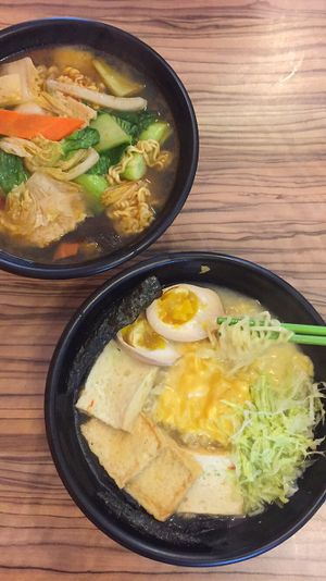 Tom yum ramen not bad. Cheese ramen broth could be thicker at Yuan Vegetarian Bistro in East Singapore