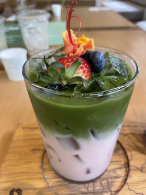 Strawberry matcha oat milk 210  at Nana Coffee Roasters Ari in Bangkok