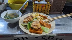 rice plate, yum at Bun Com Chay in Hue