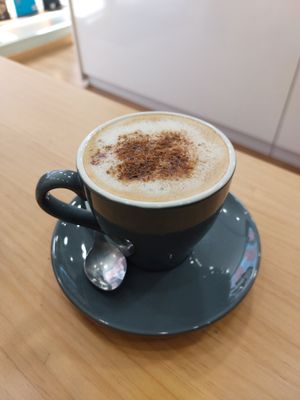 Cappuccino at Inquieta Livraria in Lisbon