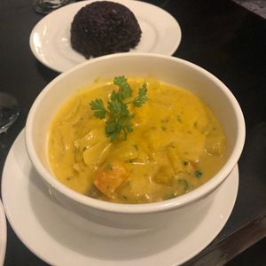 Banana tofu curry and black rice  at The Corn in Phnom Penh
