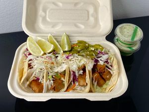 sexy tofu tacos + limes + extra holla sauce (takeout) at Marination - Columbia City  in Seattle