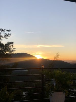 Sunrise at 6 AM from the terrace  at Dalat Harmony Garden in Da Lat